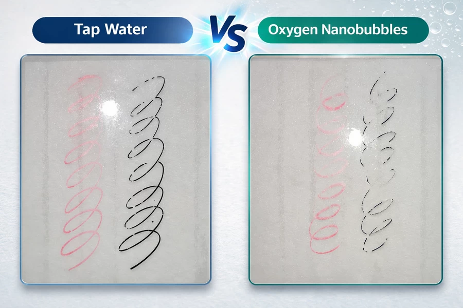 Oil-marker residue comparison using tap water at 4.5 bar and oxygen nanobubble water at 2.5 bar