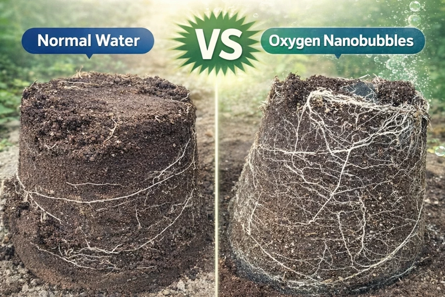 Root development comparison between groundwater and oxygen nanobubble irrigation