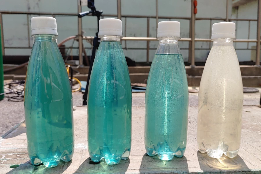 Measured color change in high-temperature textile wastewater with ozone nanobubbles